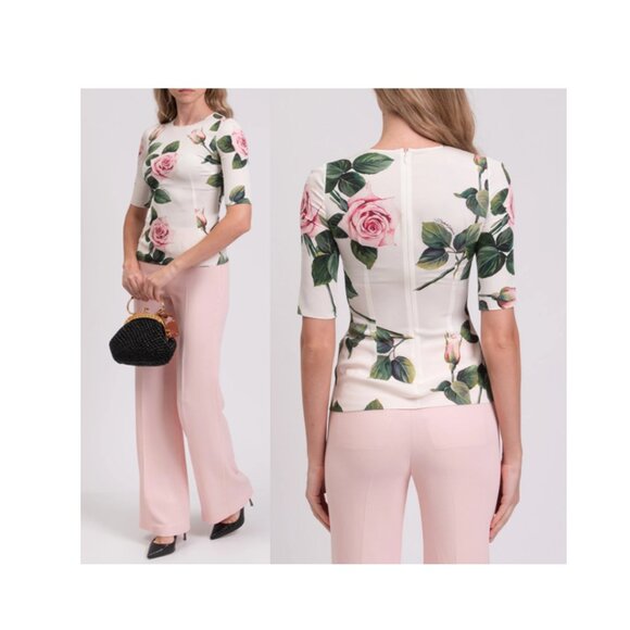 DOLCE & GABBANA Rose Print Stretch-Silk-Blend-Charmeuse Top US XXL = IT 54 $1545 - Picture 2 of 16
